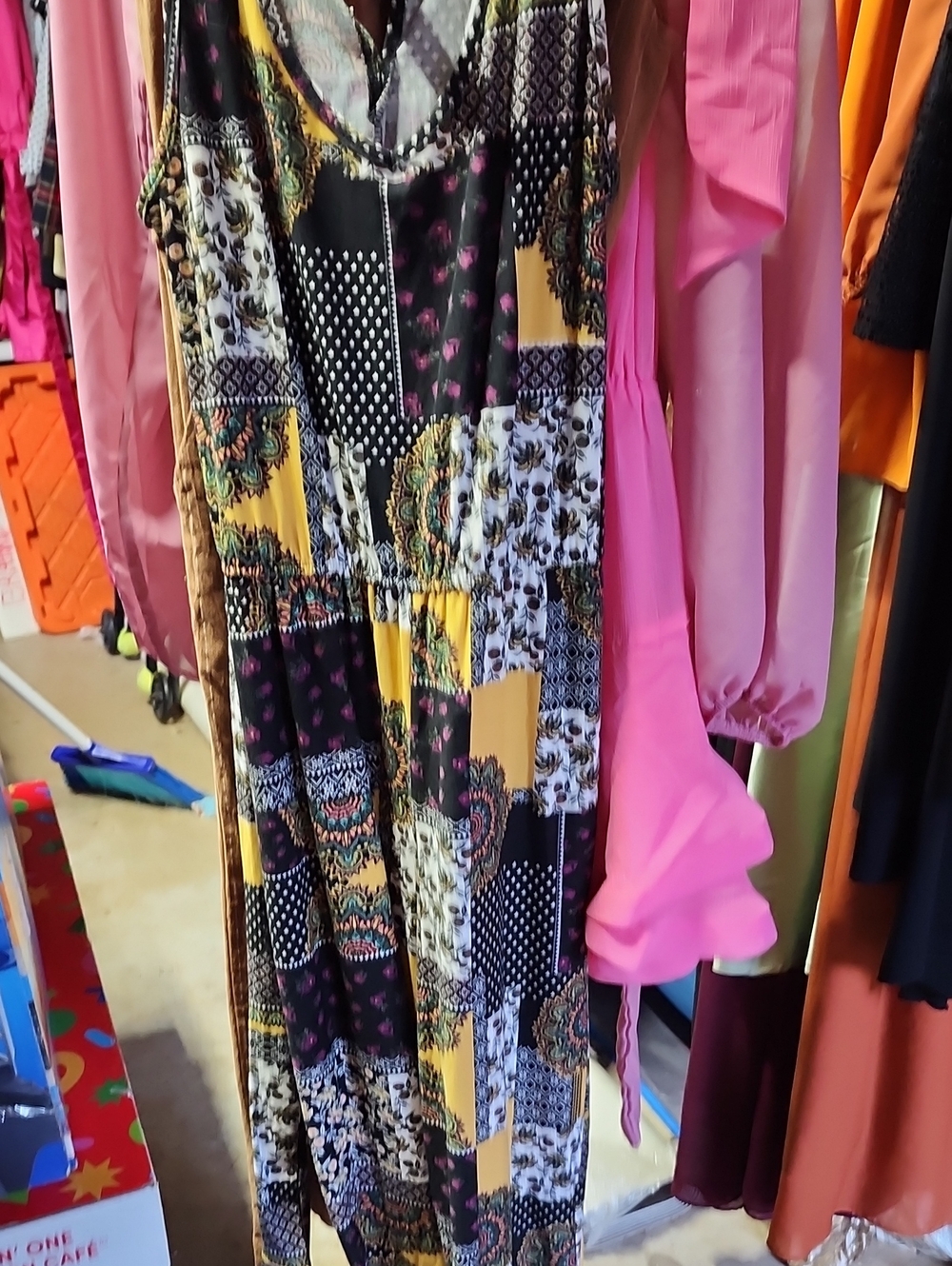 Bobbie Brooks Black, Yellow & Pink Patchwork Straight Leg Jumpsuit